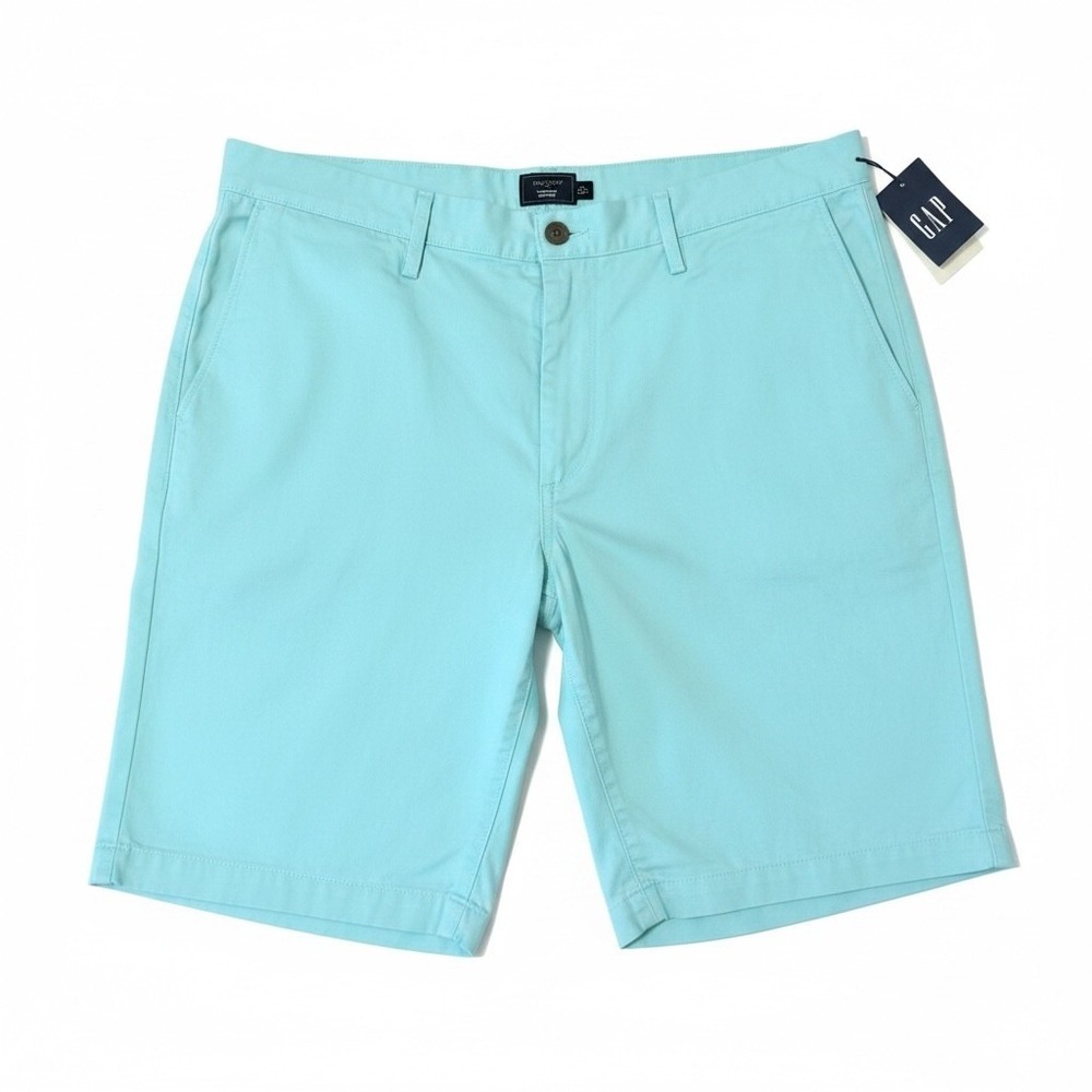 Gap Khakis Lived In Shorts Mens Size-36 Aqua Teal Blue Flat Front Chino New Tags